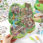 Finished Forest Cottage 3D-look sticker scene with treehouse, garden, plants, and cozy room details