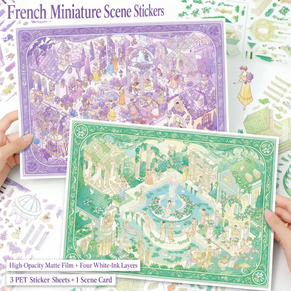 French Garden Scene Sticker Kit with Roman Holiday and Old Dream of Southern France styles