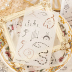 Full Moon sticker sheet featuring moons, planets, stars, and hanging celestial ornaments