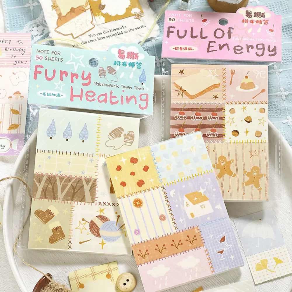 Furry Healing memo pad set with cozy patchwork animal paper pages for planners, journals, and scrapbook notes.