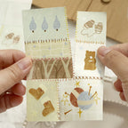 Furry Healing memo pad assortment showing six warm patchwork note designs for creative journaling.
