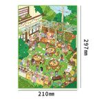 Completed garden gathering scene card measuring 210 by 297 millimeters