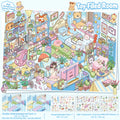 GemmeLabo Toy-Filled Room Scene Sticker Kit with pastel bedroom scene, toy details, PET sticker sheets, and background card