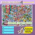 GemmeLabo Colorful City Life Guide scene sticker kit with glossy PET sticker sheets, foldout backing card, and double-sided scene card