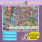 GemmeLabo Colorful City Life Guide scene sticker kit with glossy PET sticker sheets, foldout backing card, and double-sided scene card