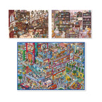 GemmeLabo Mini Shops & City Life Scene Sticker Kit showing all three scene styles together on a white background