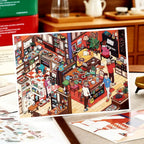 Finished Giant Dining Table miniature home scene with kitchen, dining table, piano, and family details