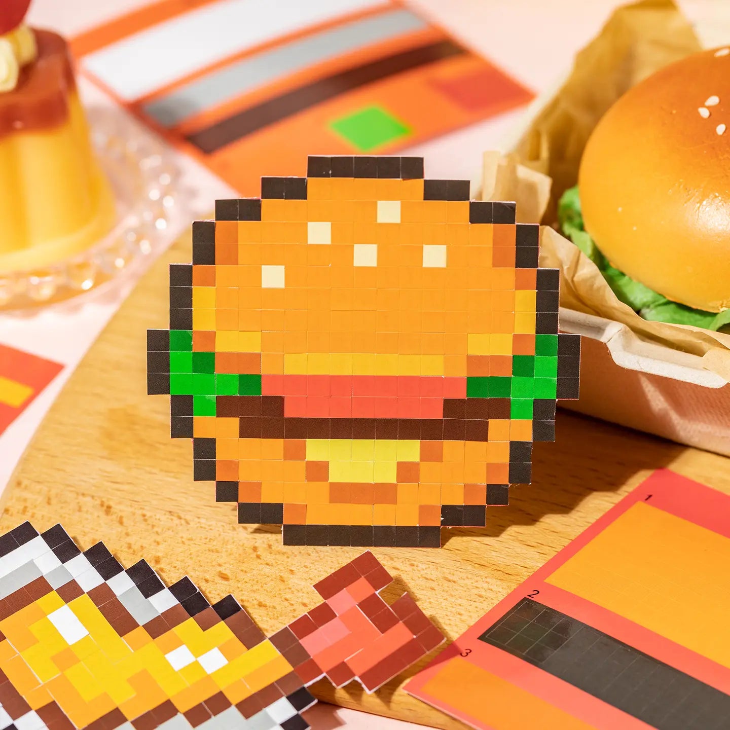 Finished burger pixel mosaic design from Gourmet Collection Sticker Book