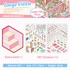 Grand Villa scene sticker kit contents with one scene card and two PET sticker sheets