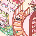 Staircase detail from Grand Villa miniature scene sticker kit with flowers and cat character
