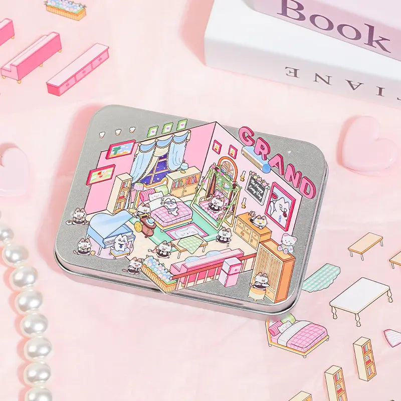 Grand Villa sticker scene used as decoration on a small tin box