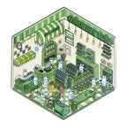 Green Convenience Store 3D scene sticker kit with shelves, counter, and rabbit characters