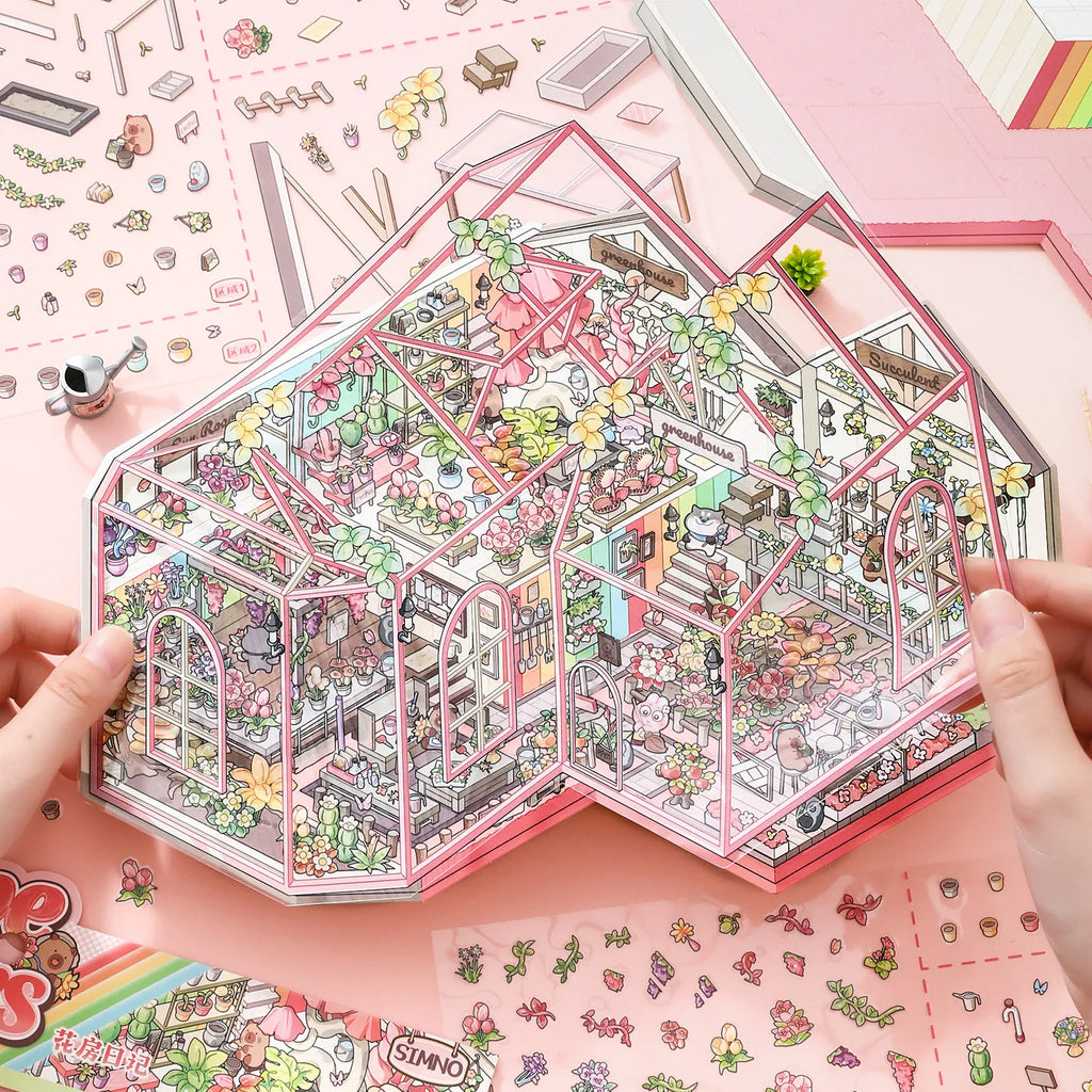 Real photo of the completed Greenhouse Diary Glass House Scene Sticker Kits