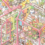 Close-up detail of the finished Greenhouse Diary glass house miniature sticker scene