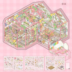Contents of Greenhouse Diary Glass House Scene Sticker Kits with scene card, PVC glass house card, PET sticker sheets, guide, and helper card