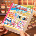Healing Time 3D Scene Sticker Book held in hand with colorful food and shop organizer cover