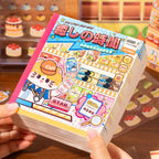 Healing Time 3D Scene Sticker Book held in hand with colorful food and shop organizer cover