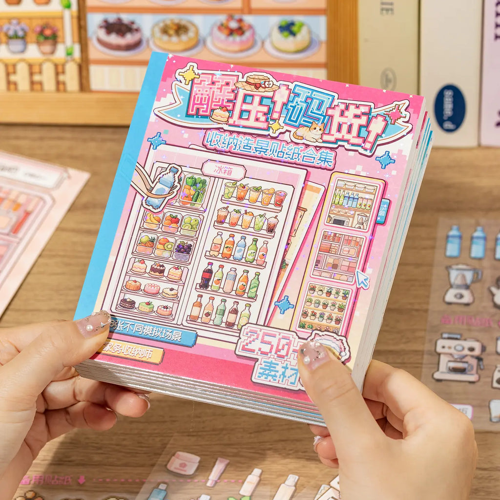 Home Organizer 3D Scene Sticker Book held in hand with pink cover design