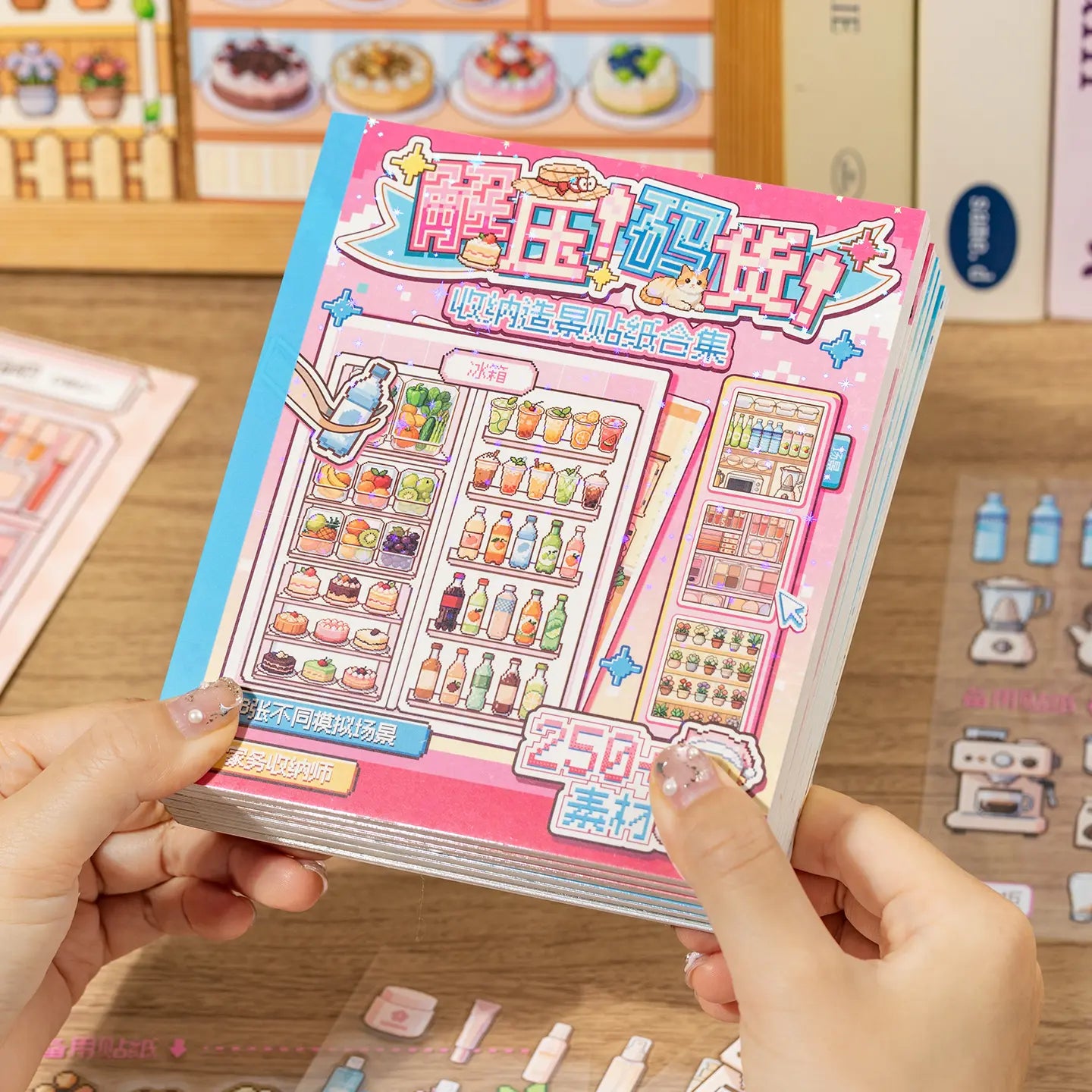 Home Organizer 3D Scene Sticker Book held in hand with pink cover design