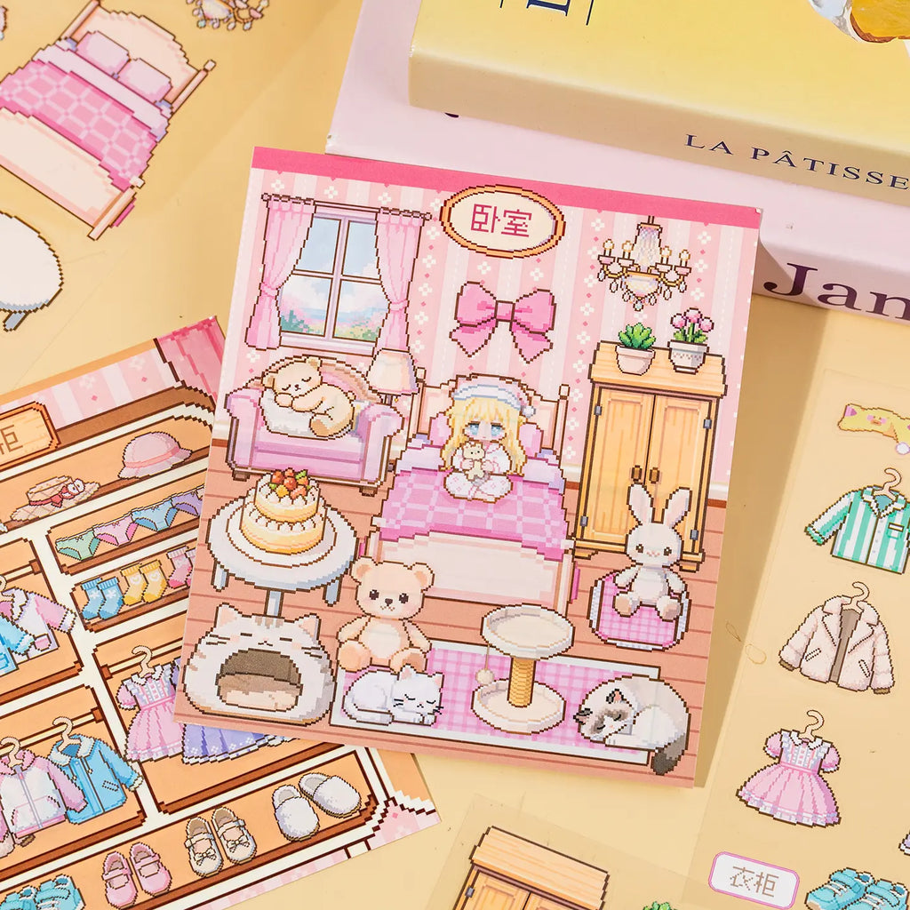 Finished bedroom scene card from Home Organizer 3D Scene Sticker Book