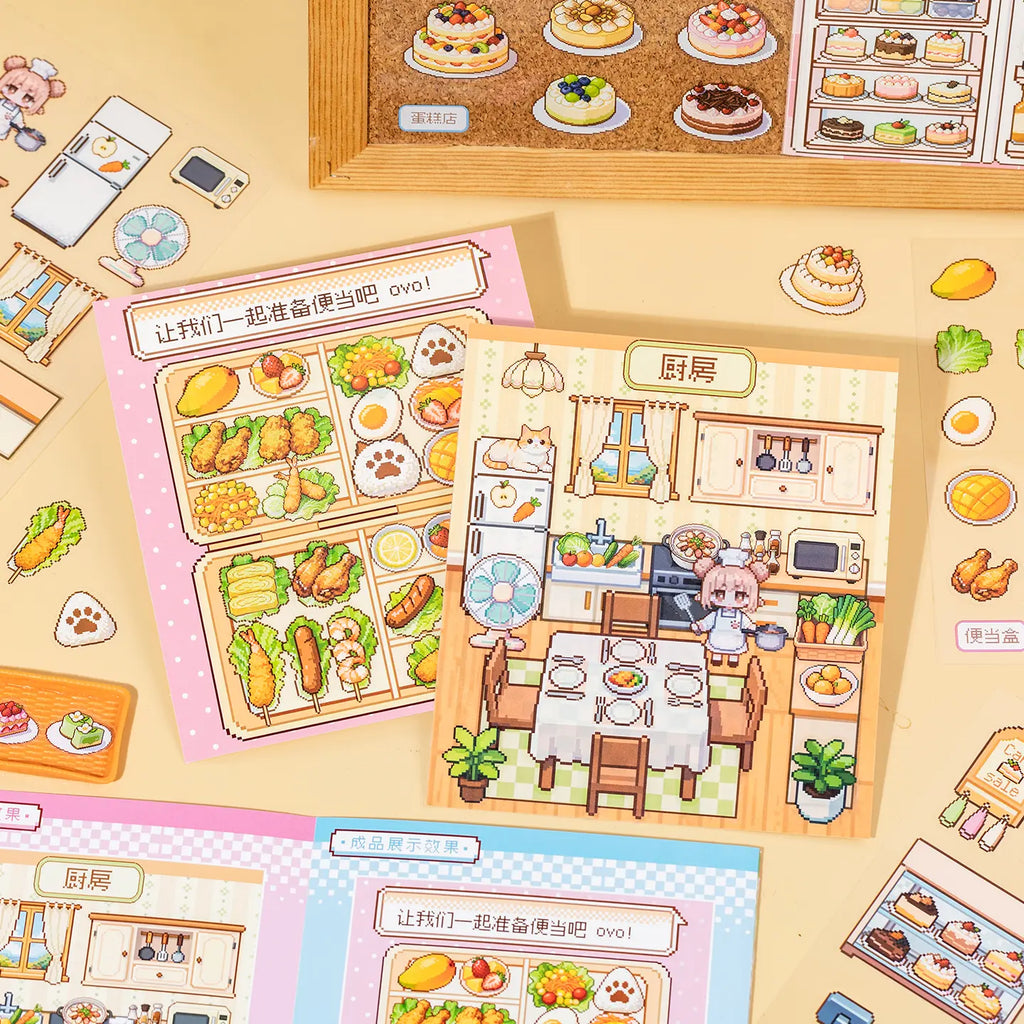 Kitchen and bento scene cards from Home Organizer 3D Scene Sticker Book