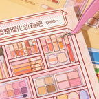 Placing makeup stickers onto a scene card from Home Organizer 3D Scene Sticker Book