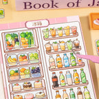 Close-up of refrigerator drinks and fruit stickers in the Home Organizer scene sticker book