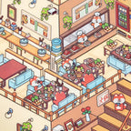 Dining area detail from Hot Pot Restaurant 3D Scene Sticker Kit with tables, food, and character stickers