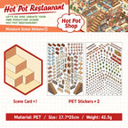 Hot Pot Restaurant scene sticker kit contents with one scene card and two PET sticker sheets