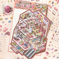 Immersive Mall 3D Scene Sticker Kit with mall scene card and die-cut PET sticker sheets