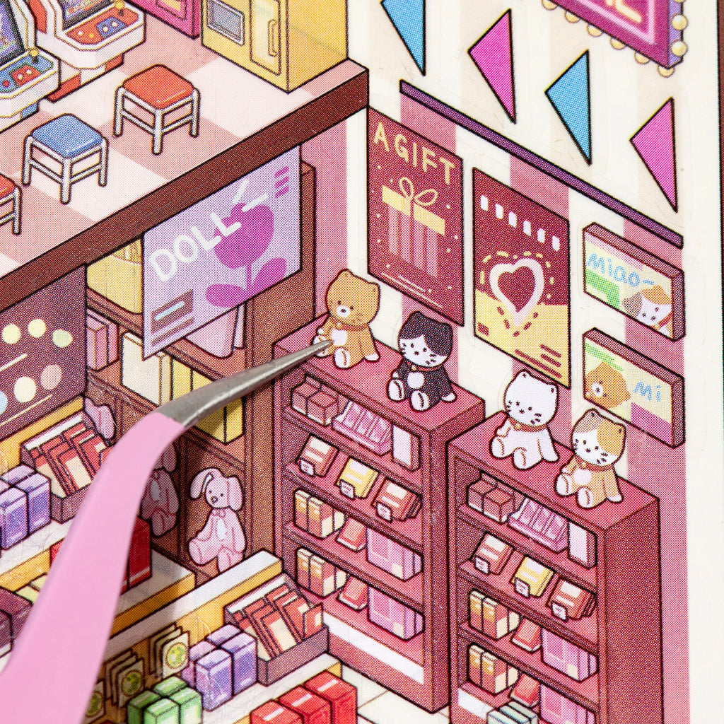 Close-up of doll and gift shop details in the Immersive Mall 3D scene sticker kit