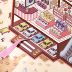 Close-up of parking area, small cars, and lower-floor display details in the Immersive Mall sticker scene