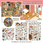 Introvert’s Nook scene sticker kit with bedroom scene card and PET sticker sheets