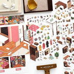 Introvert’s Nook PET sticker sheet with bedroom furniture, books, plants, clothes, and room details