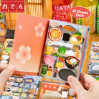 Japanese-Style Delights sticker pack opened to show food sticker pages and 20 sheets in the pack