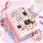 Kitten Mail Junk Journal Kit notebook cover with cat stickers and pink paper craft accents