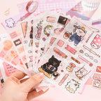 Kitten Mail Junk Journal Kit sticker sheets with cute cats, stationery icons, labels, and pink decorative pieces