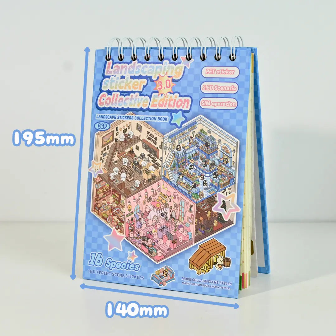Landscape Sticker Collection 3D Scene Sticker Book size display showing 140 mm width and 195 mm height
