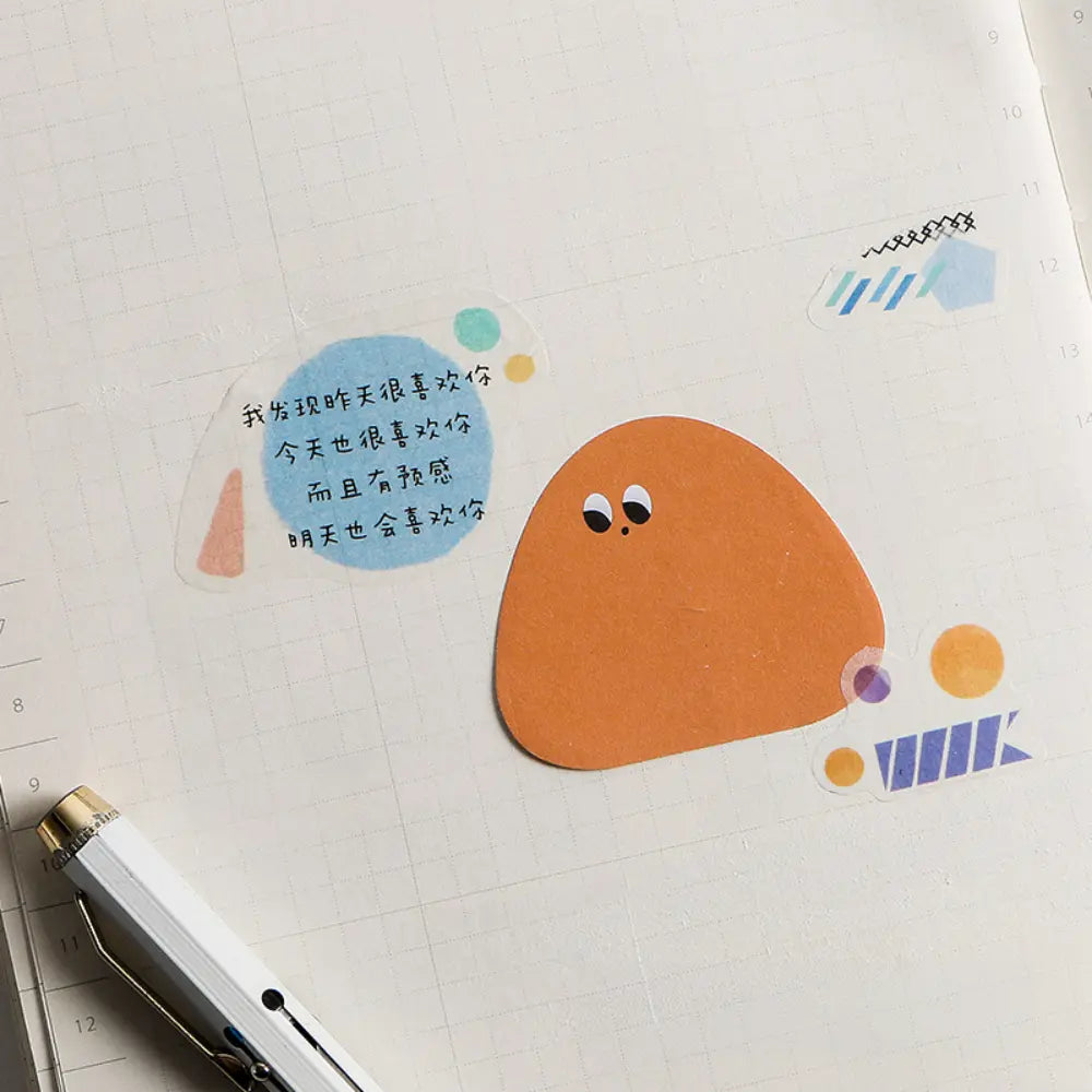 Little Blob Characters sticky notes packaging view with cute shaped note pads for desk and planner use.