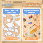 Little Stories in the Carton sticker kit detail showing four layers of white ink and organized sticker sections