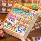 Magic of Order 3D Scene Sticker Book held in hand with colorful food and organizer cover