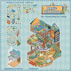 Magic Old House 3D Scene Sticker Kit contents showing PVC sticker sheets, background card, and finished preview