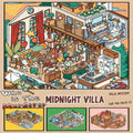 Midnight Villa Mystery Scene Sticker Kit full set with four miniature villa room scenes and mystery story artwork