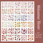Midsummer Bloom floral journaling sticker sheets with roses, leaves, and seasonal botanical designs