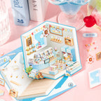 Finished ice cream room scene from Mini House Builder 3D Scene Sticker Book