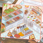 Finished Self-Serve Hot Pot 3D scene card with food counters, ingredients, and mini restaurant details