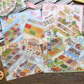 Mini Shop 3D Scene Sticker Kit Set with four designs including flower shop, produce shop, fruit shop, and self-serve hot pot
