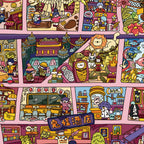 Close-up of the Monster Hotel 3D-look scene with fantasy rooms, tiny characters, classroom details, and hotel decorations