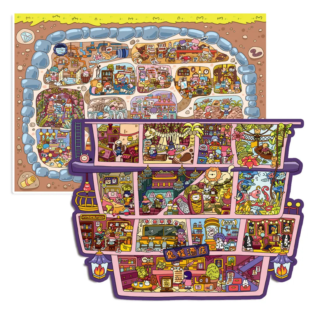 Cutout preview of the Monster Hotel and Star Apartment finished 3D-look sticker scenes