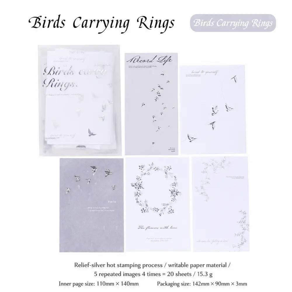 Birds Carrying Rings Moonlight Dream memo pad style with bird and moon artwork for journaling.